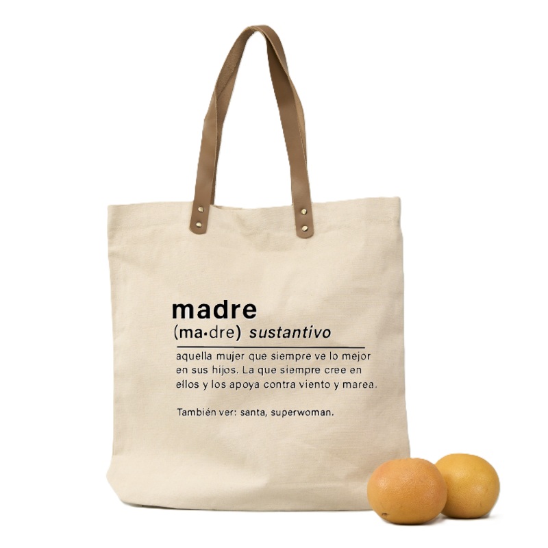 Bolsa Canva Mamá con Asas de Cuero